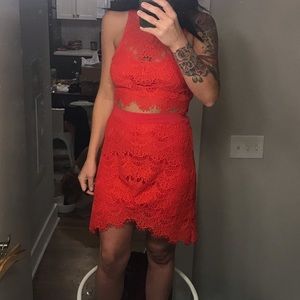 Intimately Free People Bright Coral Lace Skirt